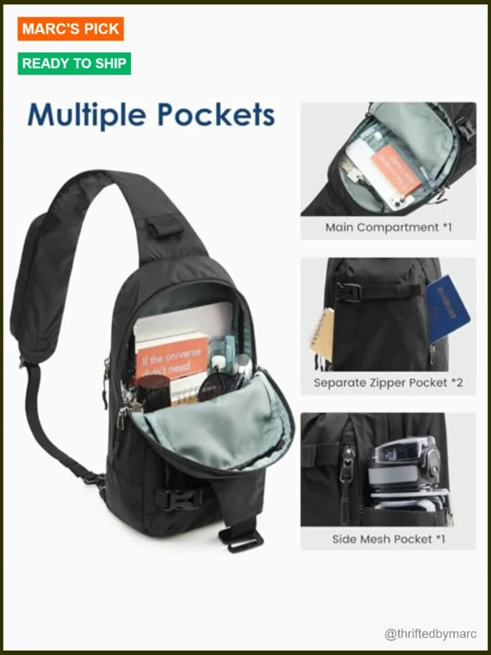 Recycled Sling Bag Anti-Theft Crossbody Backpack RFID Blocking Travel